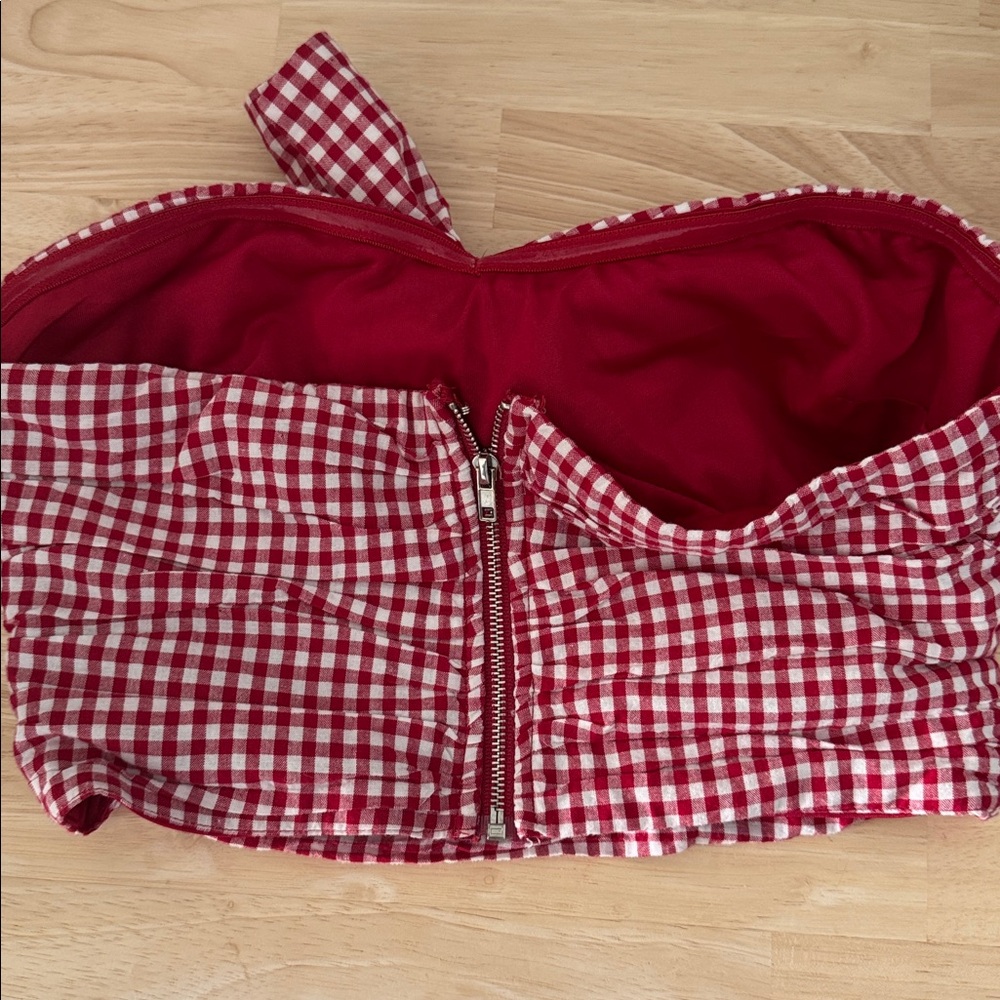 Red Gingham Checkered Patriotic 4th of July strapless crop top - Picture 5 of 6